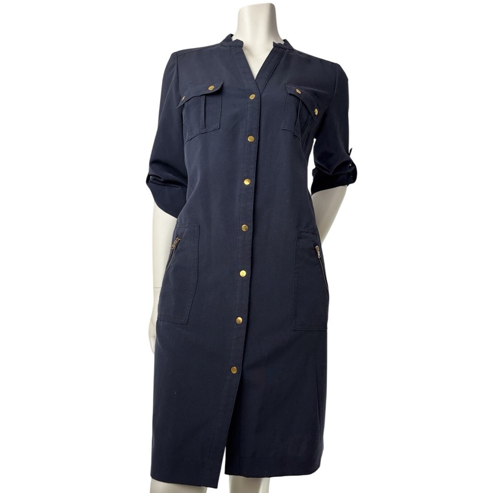 Zac + Rachel Shirt Dress Navy Blue Minimalist Quiet Luxury Modern Utility Size M
